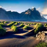Black sand dunes on the Icelandic coast with Vestrahorn (Batman Mountain) in the background