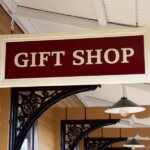 Gift shops sign hanging from the ceiling for shopping Souvenirs In Iceland