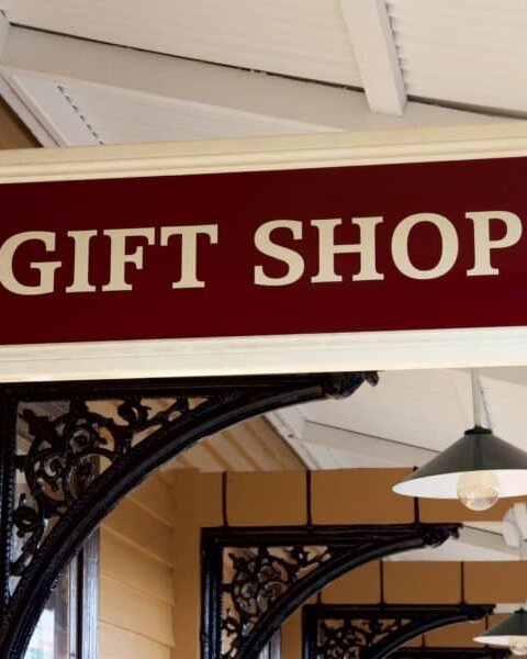 Gift shops sign hanging from the ceiling for shopping Souvenirs In Iceland