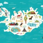 Iceland map with various attractions and things to do