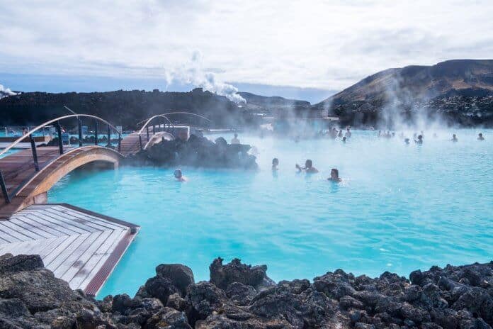 Bathers in Iceland's spectacular Blue Lagoon