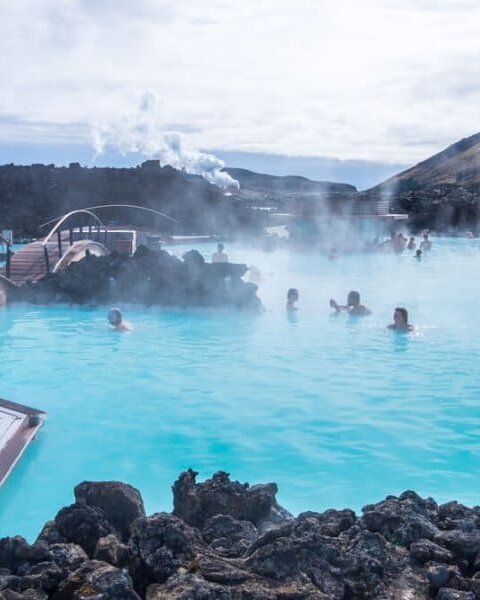 Bathers in Iceland's spectacular Blue Lagoon