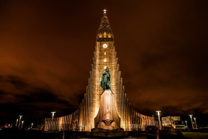 Reykjavik church at night