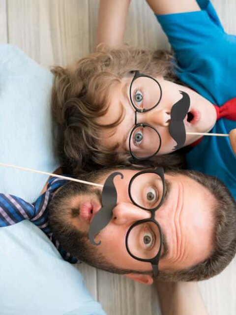 Man and boy with moustaches in Icelandic colors with funny and useful phrases