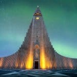 Hallgrímskirkja during the Northern Lights is a must-do for sightseeing in Reykjavik