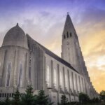 Sunset view from the back of Reykjavik's iconic Hallgrímskirkja