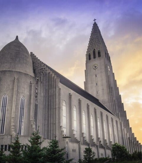 Sunset view from the back of Reykjavik's iconic Hallgrímskirkja