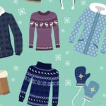 Vector illustration of Winter clothing items for Iceland trip