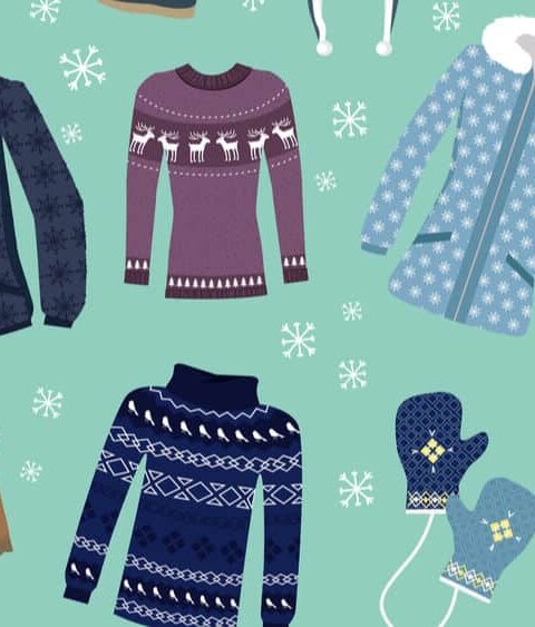 Vector illustration of Winter clothing items for Iceland trip
