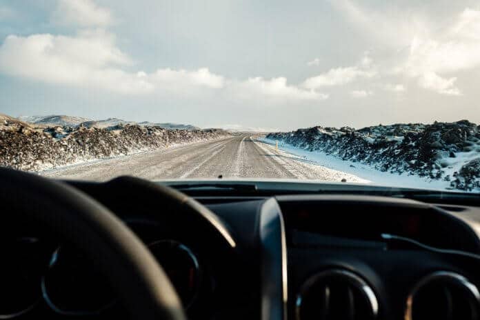Driving in Iceland during slightly windy, icy weather