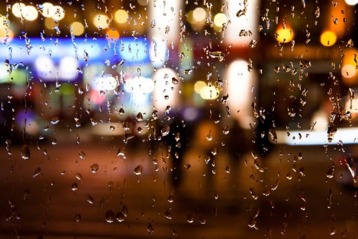 Rainy city nightscape of Iceland in October