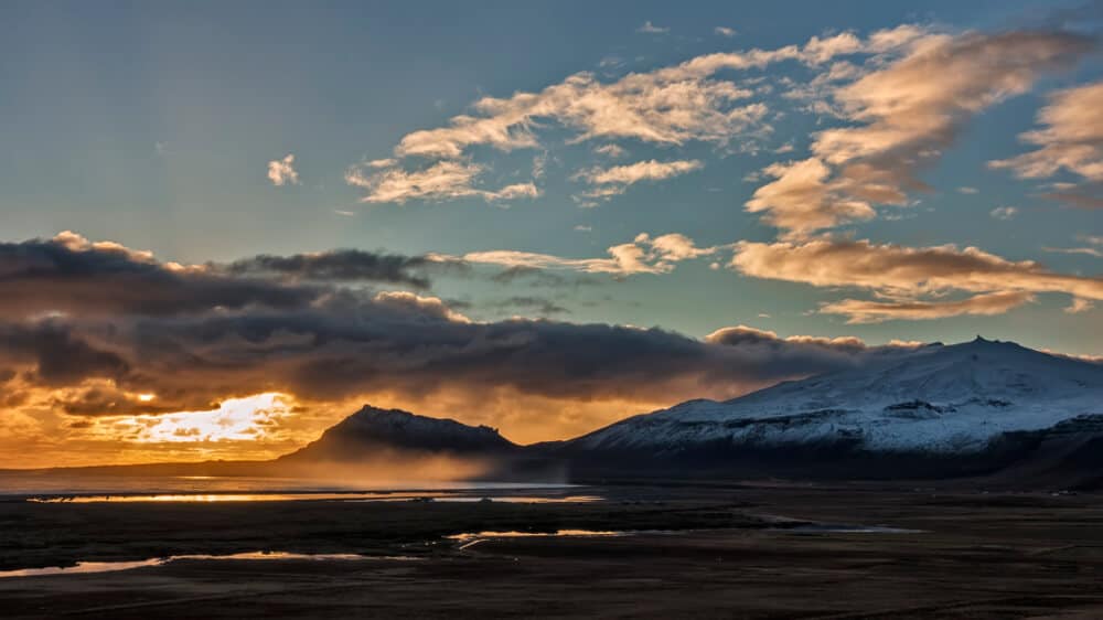 Mountains and sunset in the Snaefellsnes peninsula