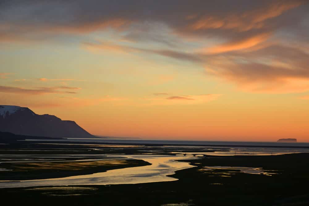 Beautiful dusk landscape of Iceland that happens earlier in winter