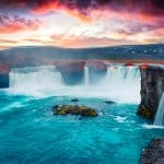 Icelandic Godafoss waterfall in sunset