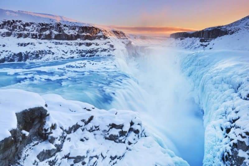 Winter Travel Tip With Frozen Gullfoss Waterfall