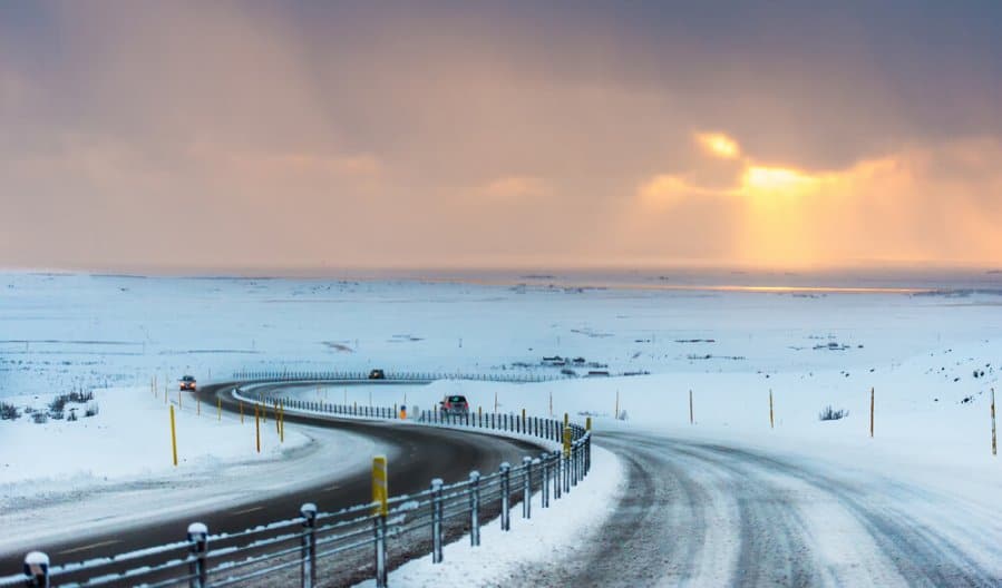 Beautiful Winter Sunset With Iceland Driving Tips