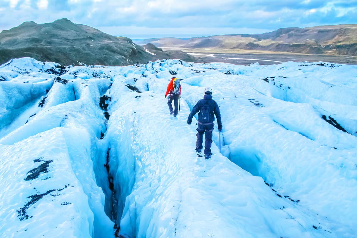 Hikers on the Blue Glacier in Iceland