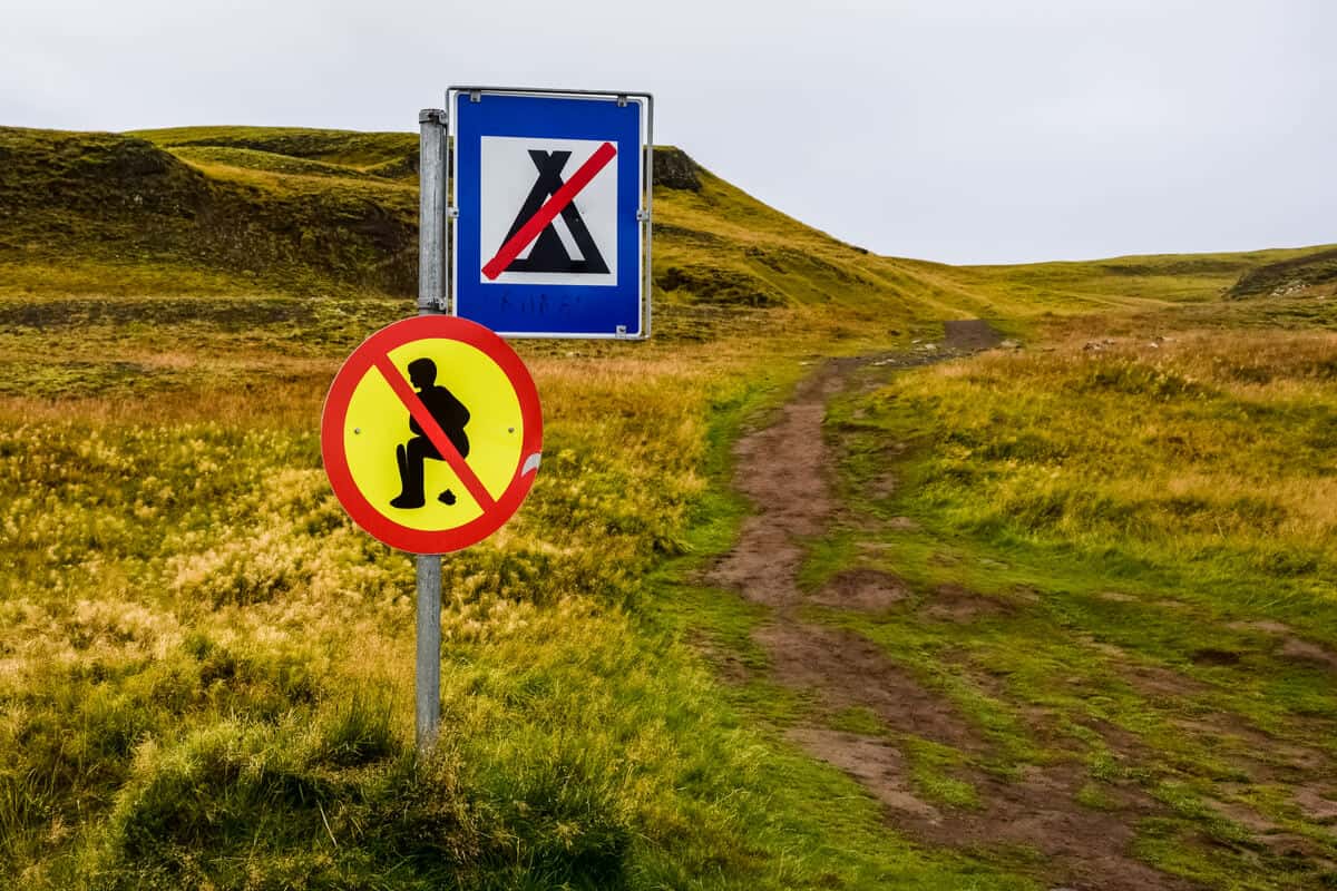 Public signs telling tourists what not to do in Iceland