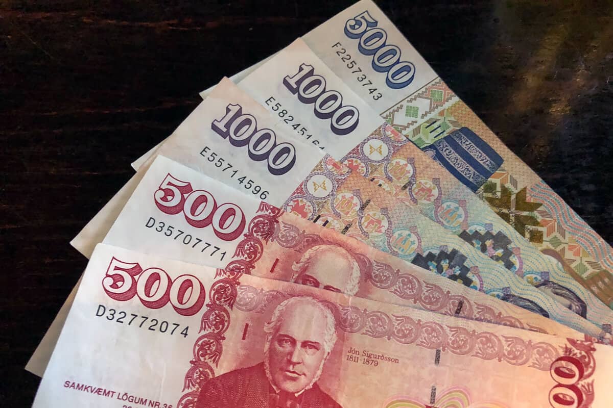 Iceland currency various denominations of banknotes