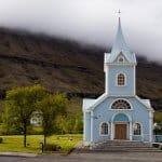 East fjords Iceland blue church in Seydisfjordur