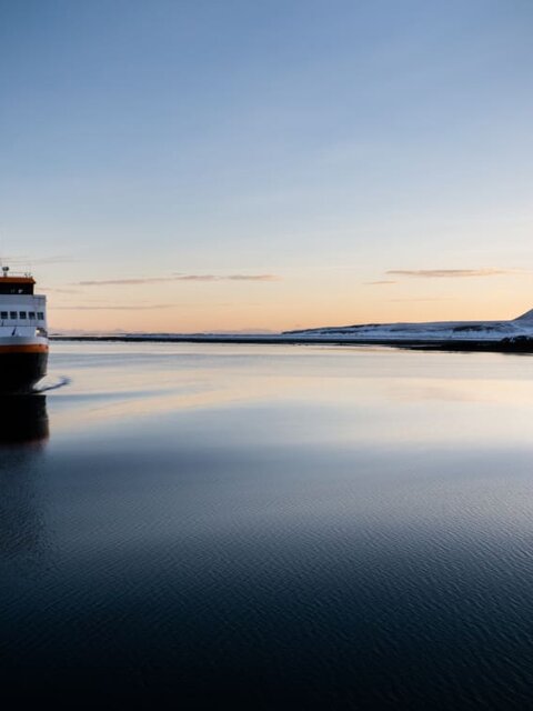 huge ferry in Iceland navigating to the port